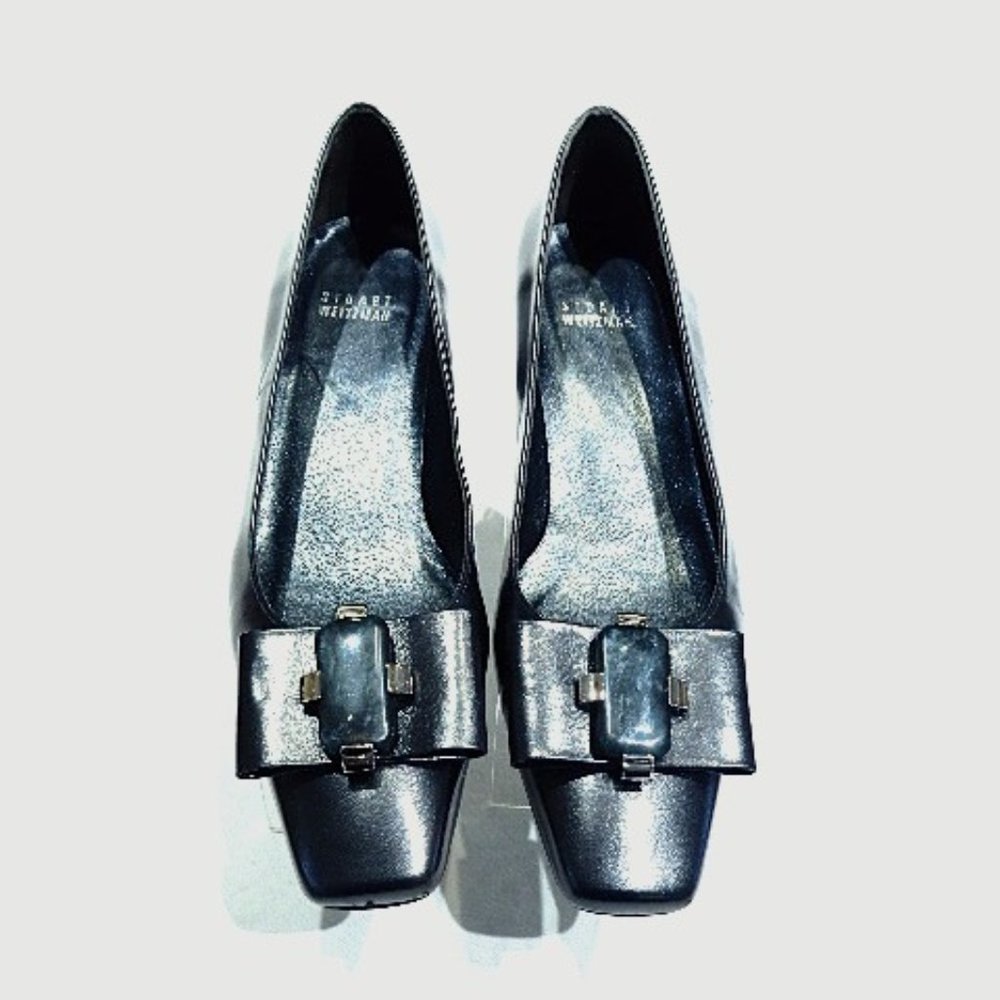 Stuart Weitzman Dark Gray Low Heel Pumps With Bow… - image 1